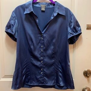 Ann Taylor Factory Blue Silky Button Down 10P